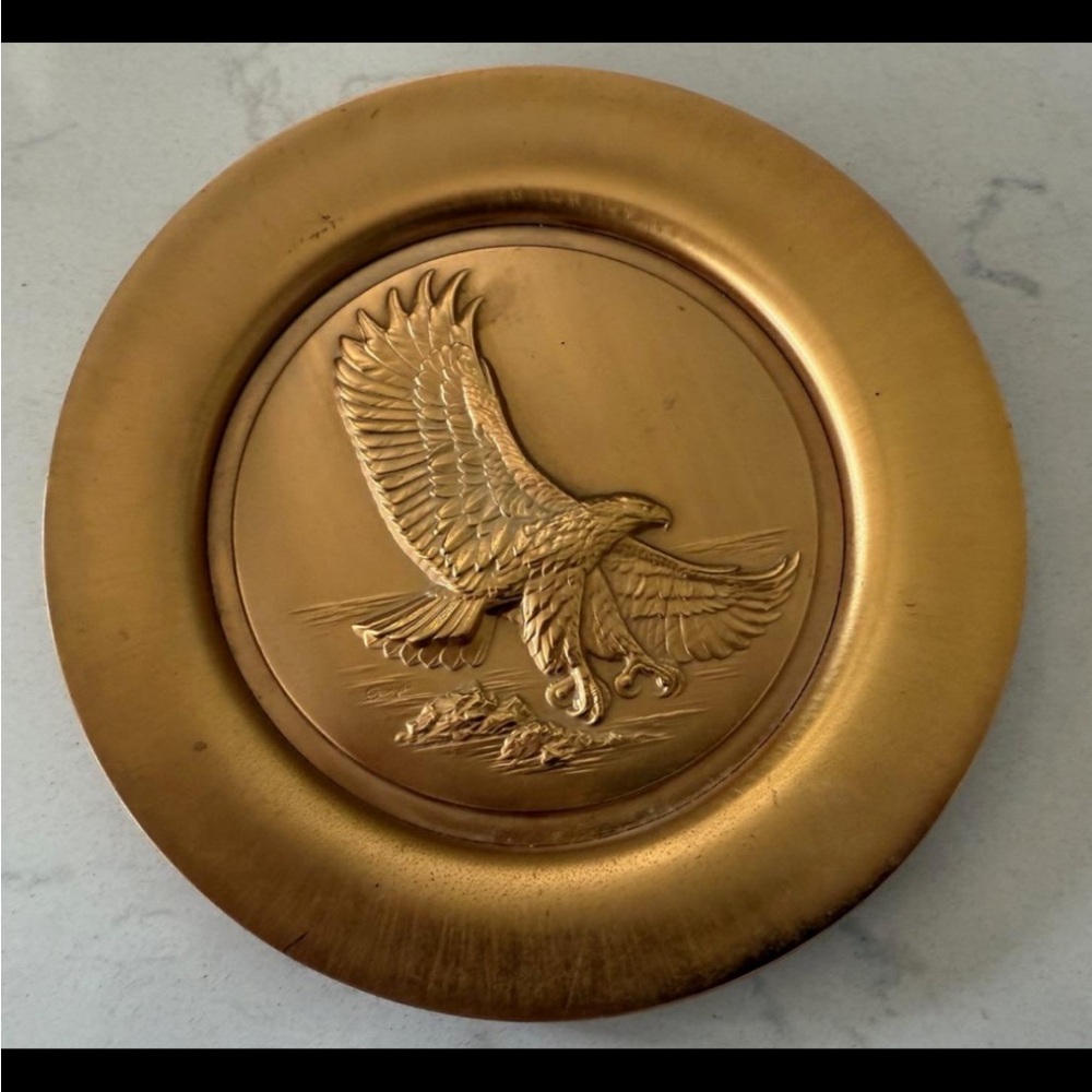 1979 HOUSE OF GOEBEL FREEDOM & JUSTICE SOARING 24K GOLD VERMEIL ON COPPER PLATE